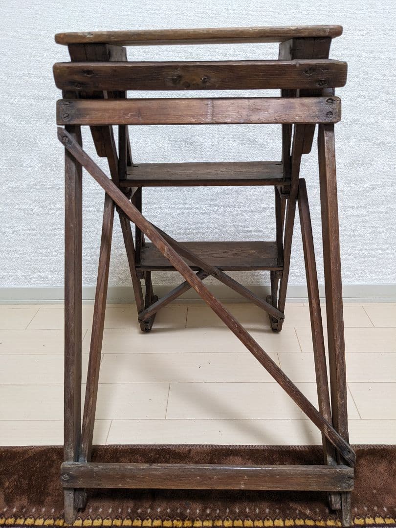 値引OK　イギリスアンティーク　折りたたみ　 木製3段　ステップラダー　脚立
