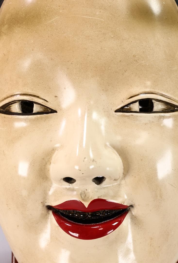 時代 古面　木彫彩色能面「小面」縦21cm　女面 お歯黒 能楽面　BK127