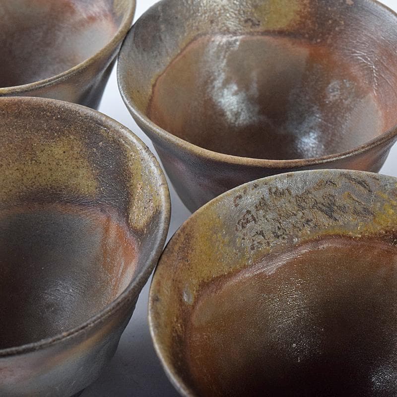 煎茶道具　備前焼　小西陶古作　煎茶碗　五客　共箱　D　R7888