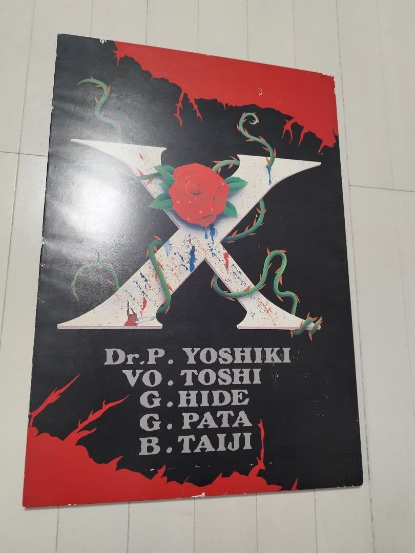 当時物 X JAPAN バンド ポスター 約60cm x 90cm 木枠付 薔薇