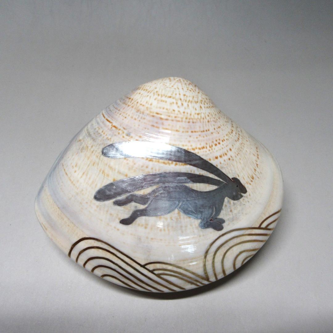 加賀蒔絵師石斎作（辻和成）「波うさぎ蛤香合」共箱 茶道具 CU-19