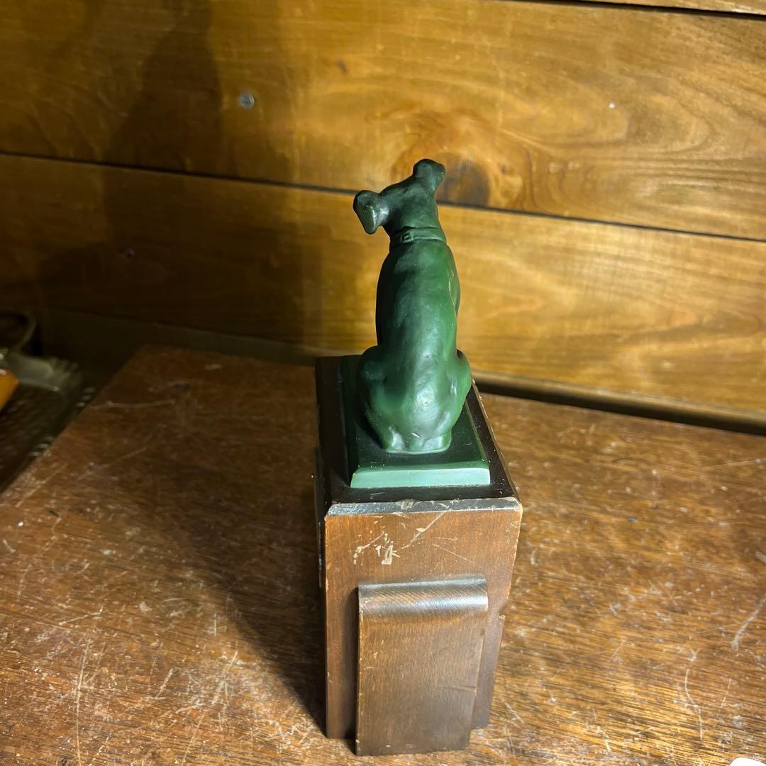 ヴィンテージブロンズ犬像 木製台座付き　Victor