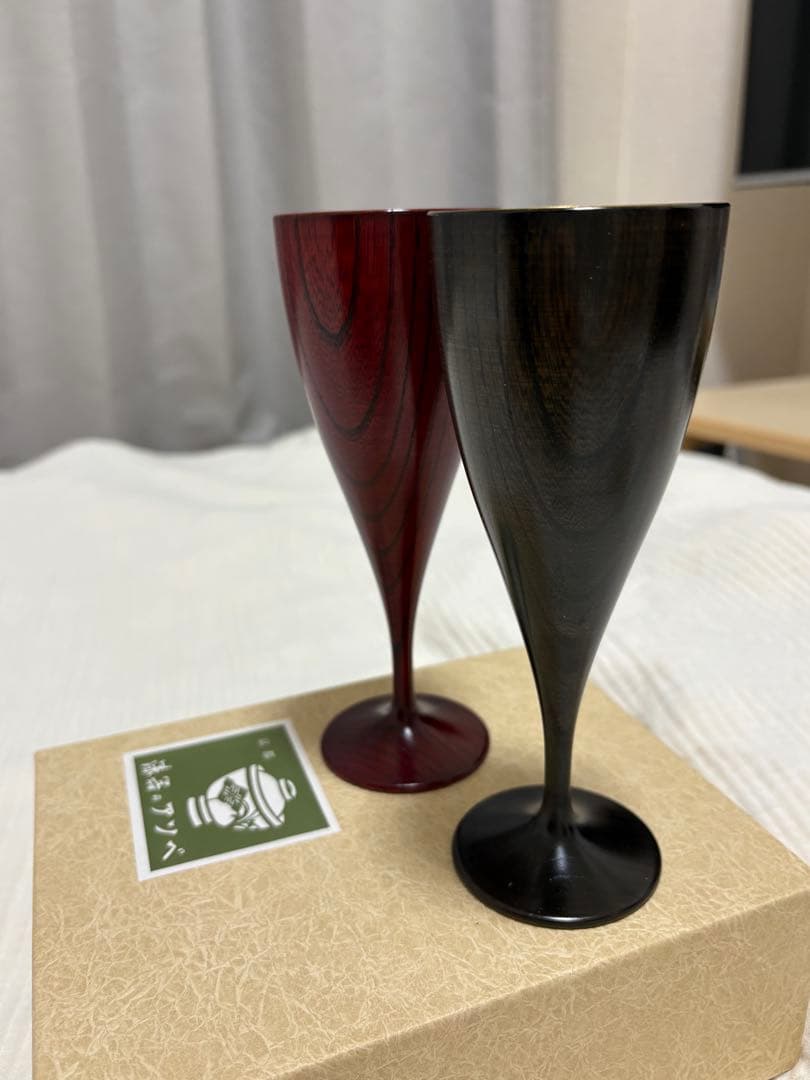 漆器のアソベ ワインペアカップ ひびき 内金箔 木製 漆塗り　FC13-15