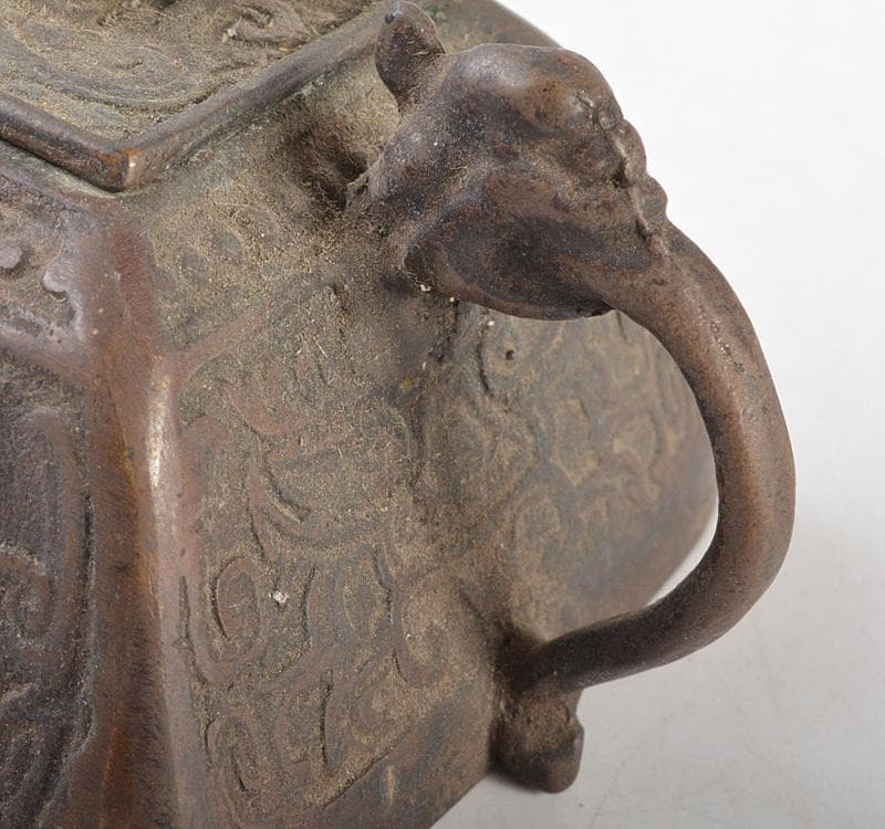 中国　書道具　古銅青銅　饕餮文　鳥鈕　水滴　C　R5111