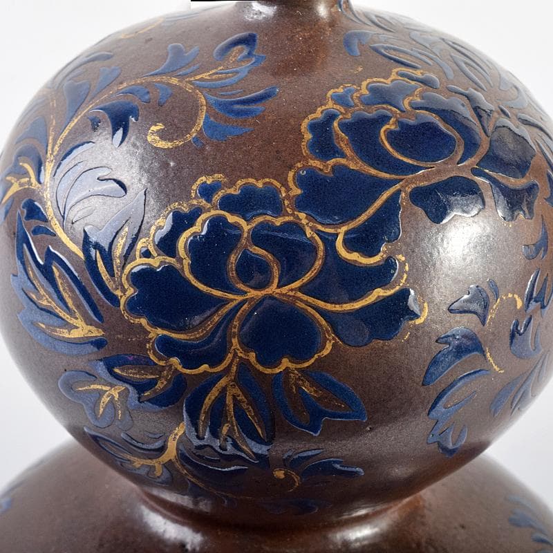 瀬戸焼　古瀬戸　瑠璃金彩葫蘆瓶　M　R7845