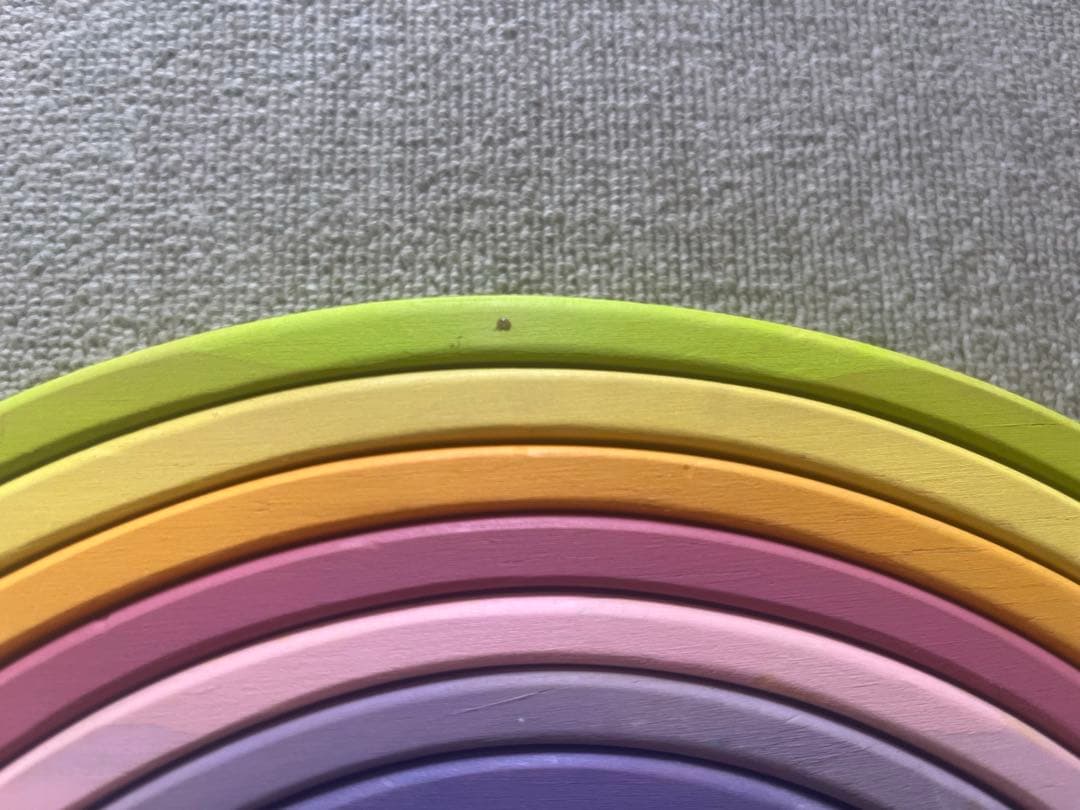 【知育玩具】虹色レインボーアーチ積み木➕白木半円盤セット木製