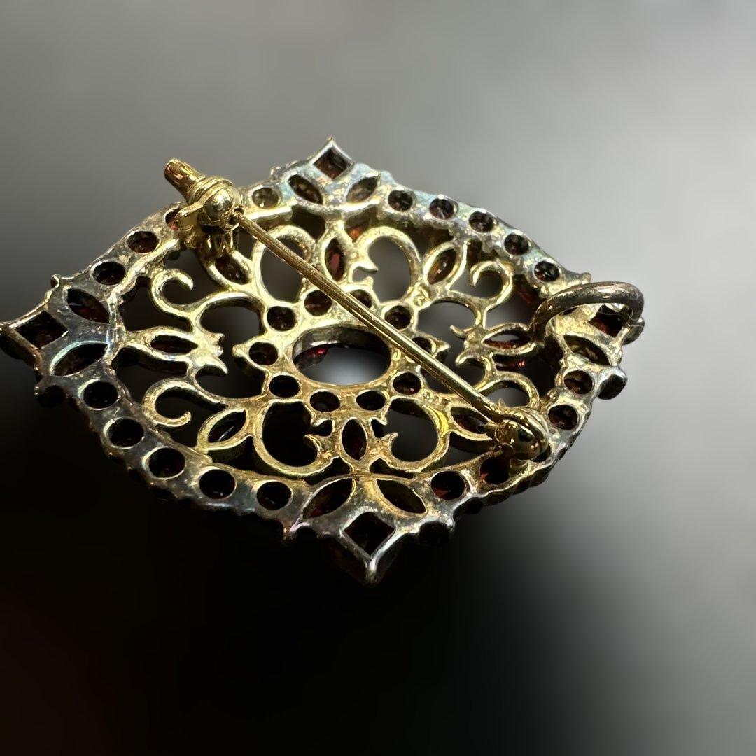 【vintage】ガーネット　シルバー925刻印　ブローチ