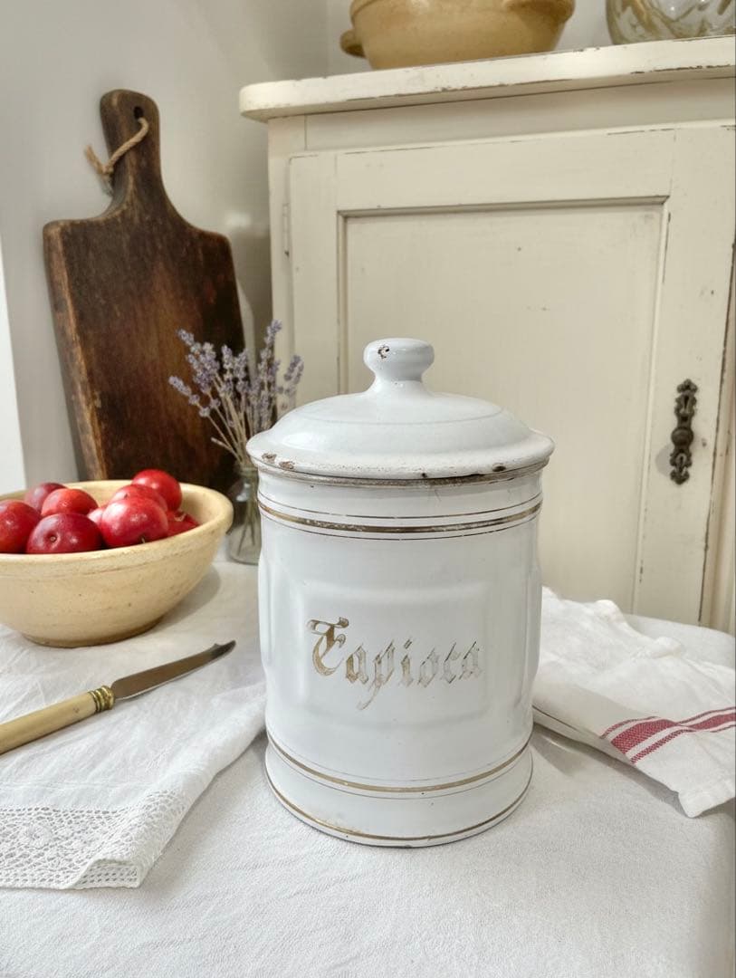 希少 1900s フランスアンティーク ホーロー タピオカ キャニスター