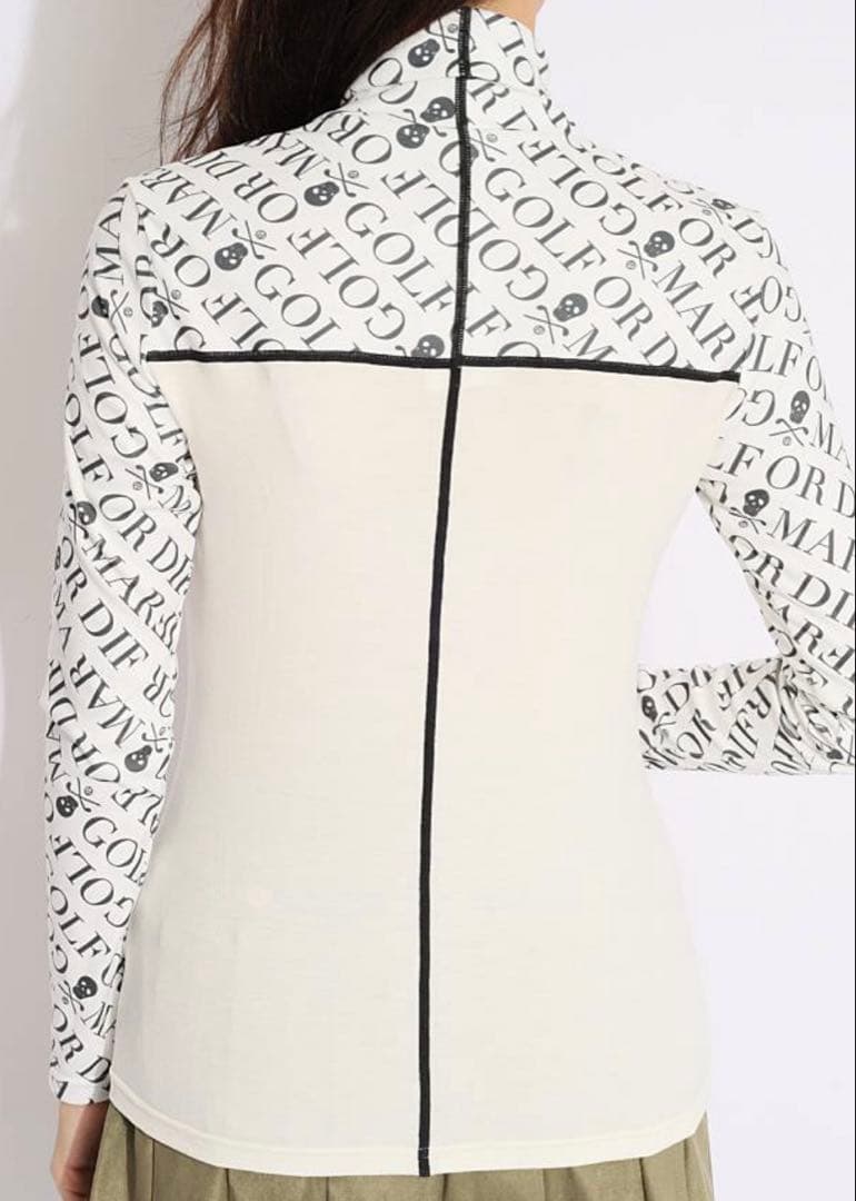 極美品　マークアンドロナ 総柄切替タートルネック長袖カットソー　ゴルフ　S