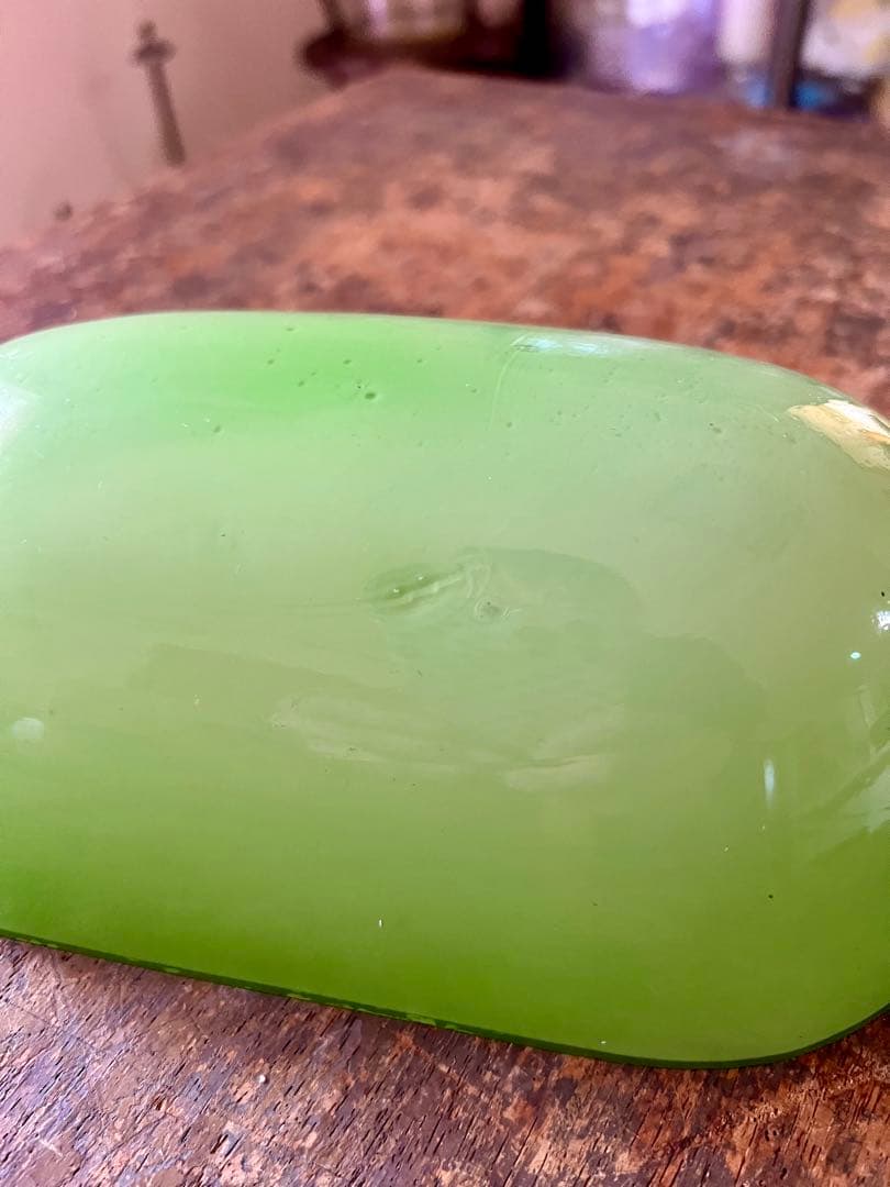 大正ロマン　緑変形電笠　電気スタンド　ガラス　照明　灯り　アンティーク　古道具