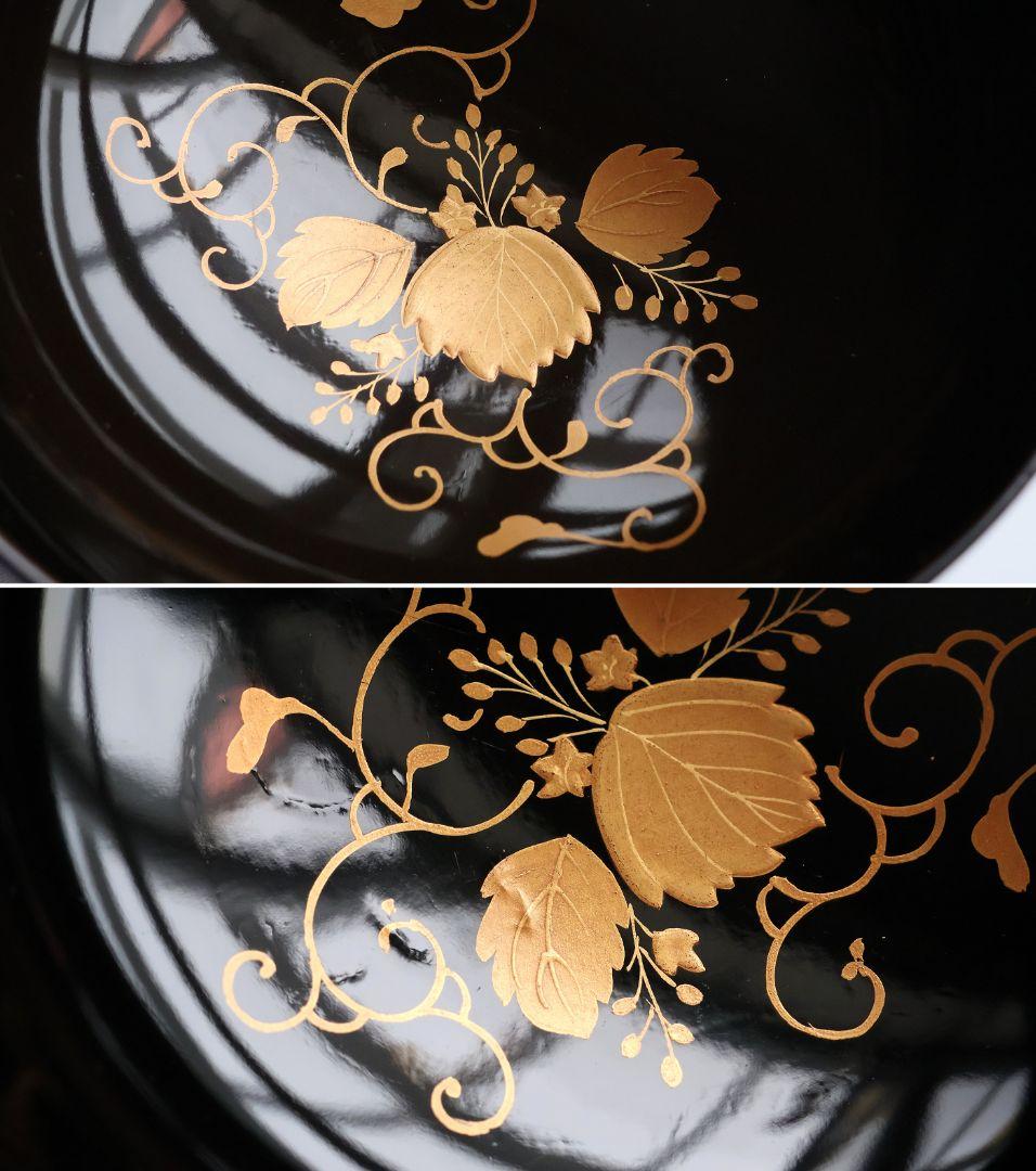 【MB194】天然木漆塗 鳳凰桐唐草 金蒔絵 黒塗 吸物椀 三客 大正昭和