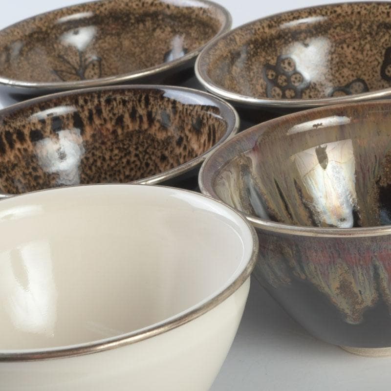 茶道具　平安　万代草山作　天目茶碗　七種　共布共箱　M　9329A