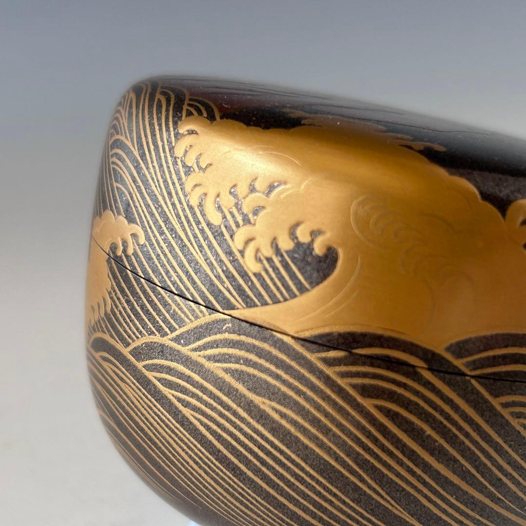 茶道具　銀地　岩波蒔絵　平棗　夏目有彦　共箱　漆芸　茶会　茶器　薄茶　稽古