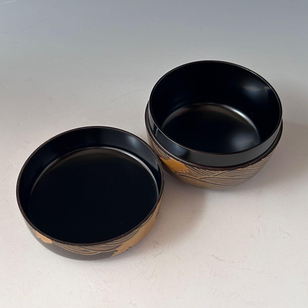 茶道具　銀地　岩波蒔絵　平棗　夏目有彦　共箱　漆芸　茶会　茶器　薄茶　稽古