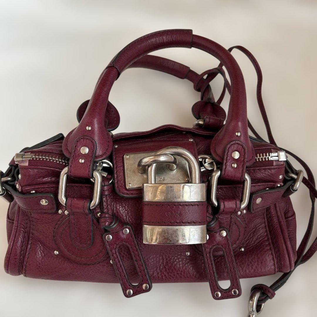 クロエ パディントン ボルドー 鍵付き ハンドバッグ