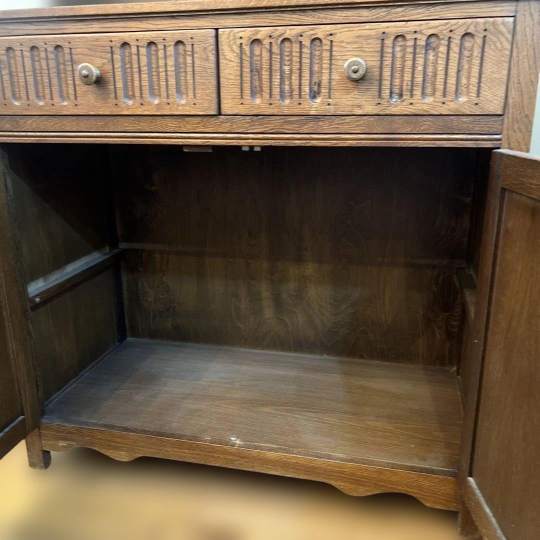 英国アンティーク木製キャビネット オープンシェルフ付き