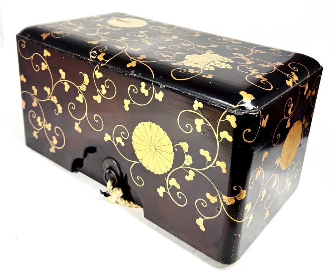 江戸時代 木製蒔絵唐草文道具入れ 漆器 茶道 書道 華道 香道 WWWT126