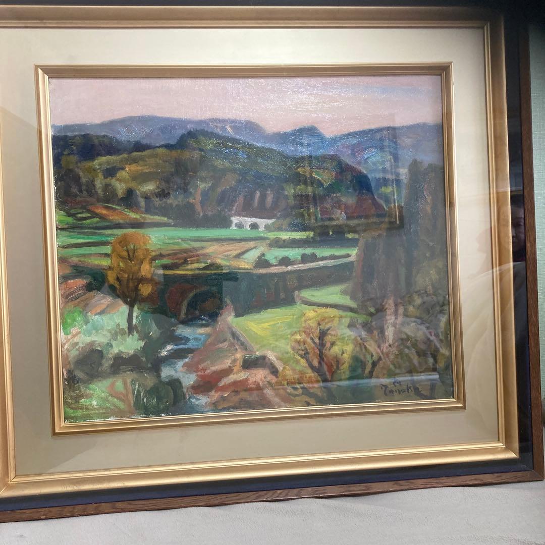 値下げ　田中忠雄　風景画 春の渓谷風景10号　油彩画