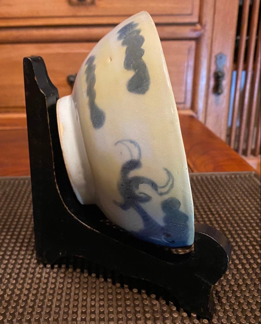 中国汕頭・スワトウ　龍　絵皿　鑑賞台付 沈船品ヴィンテージ　レア ・台湾茶器