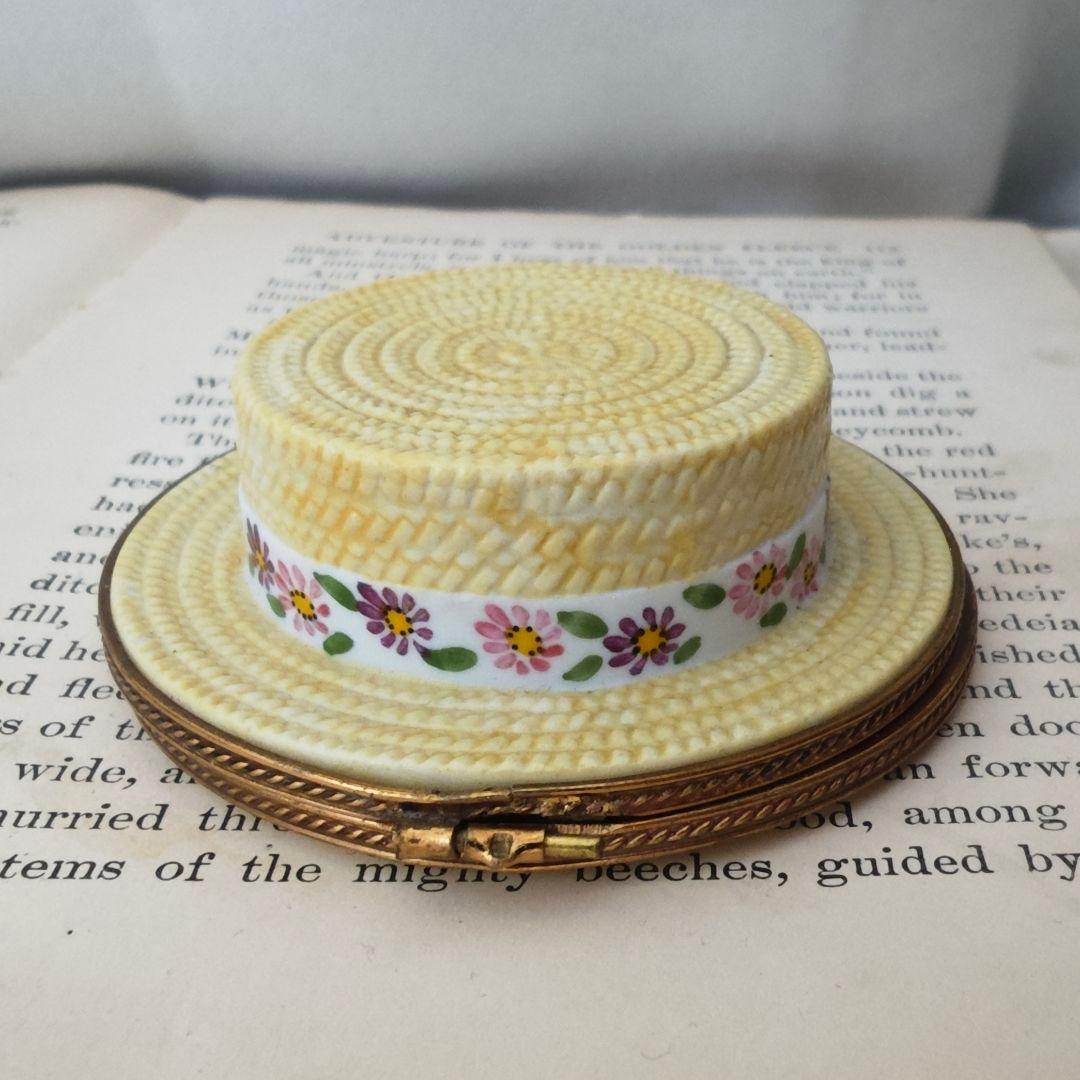 【難あり】リモージュボックス　カンカン帽　麦わら帽子　フランス製　ミニチュア