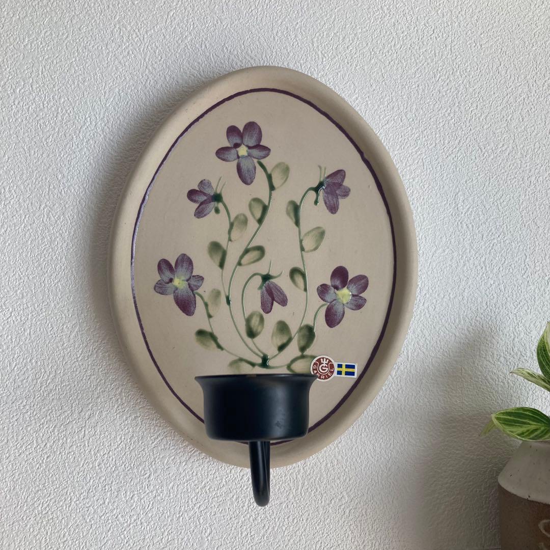 北欧ヴィンテージ　【希少】Gabrielオーバル陶板キャンドルホルダー＆リボン