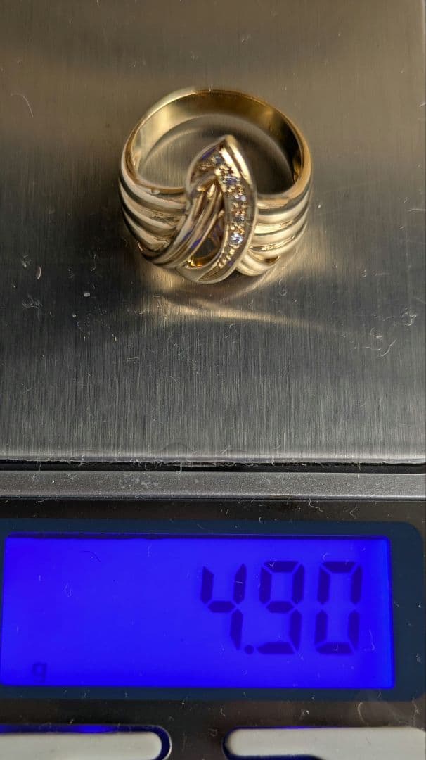 ￥1.000 Off K18ygメレダイヤ付デザインリング 10.5号 4.9g