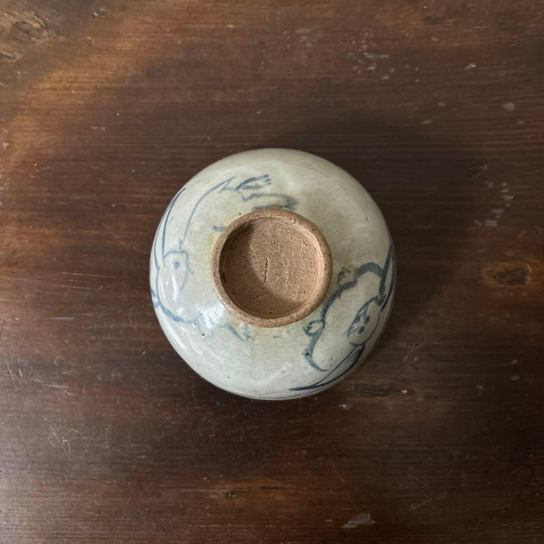 古い染付兎茶碗　うさぎ　ウサギ　骨董　柳宗悦　民藝　青山二郎　白洲正子　検:李朝