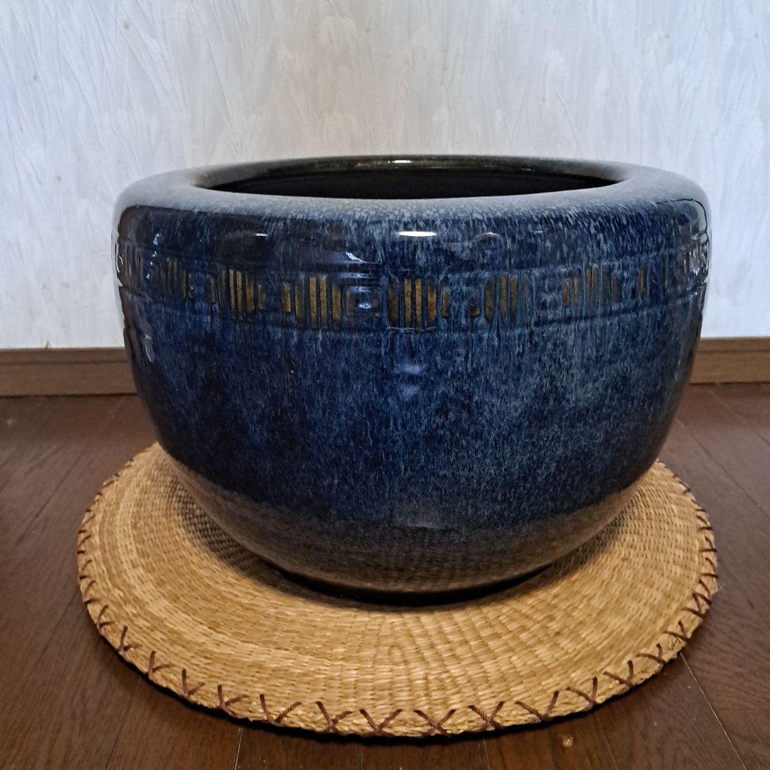 値下げしました❗大正～昭和レトロ「信楽焼・青色海鼠(ナマコ)丸火鉢」