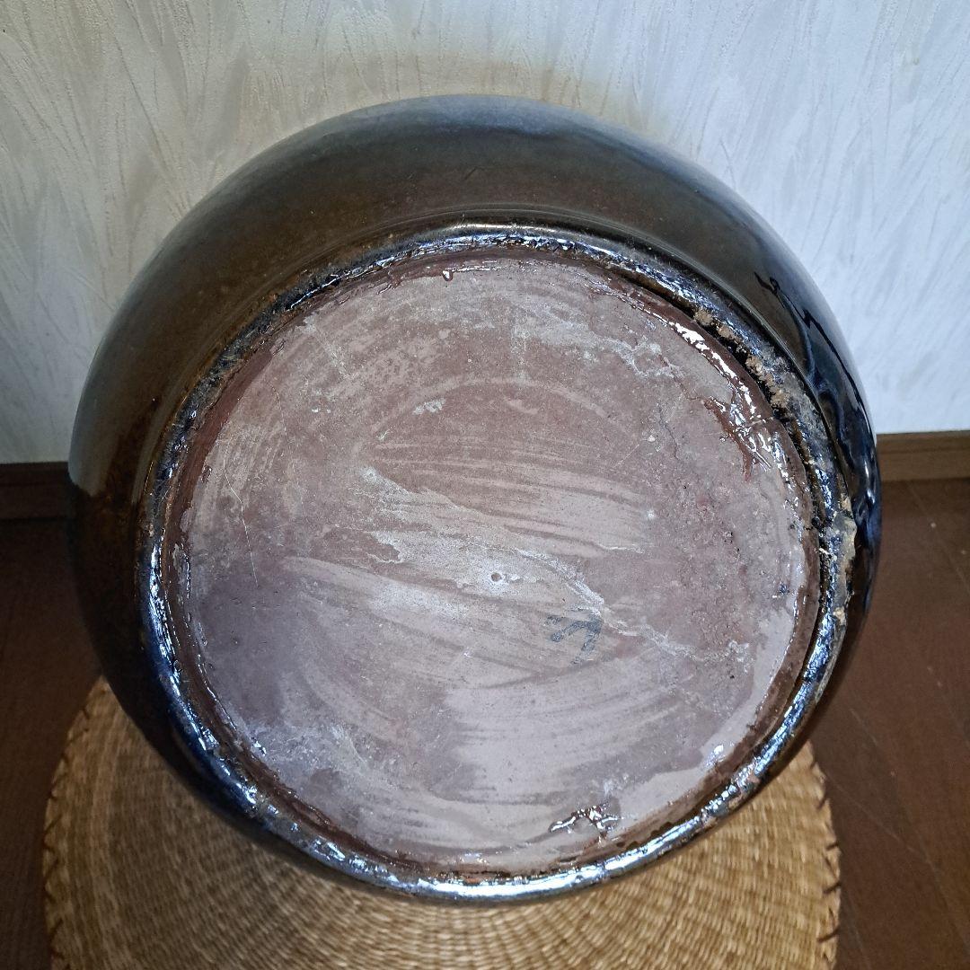 値下げしました❗大正～昭和レトロ「信楽焼・青色海鼠(ナマコ)丸火鉢」