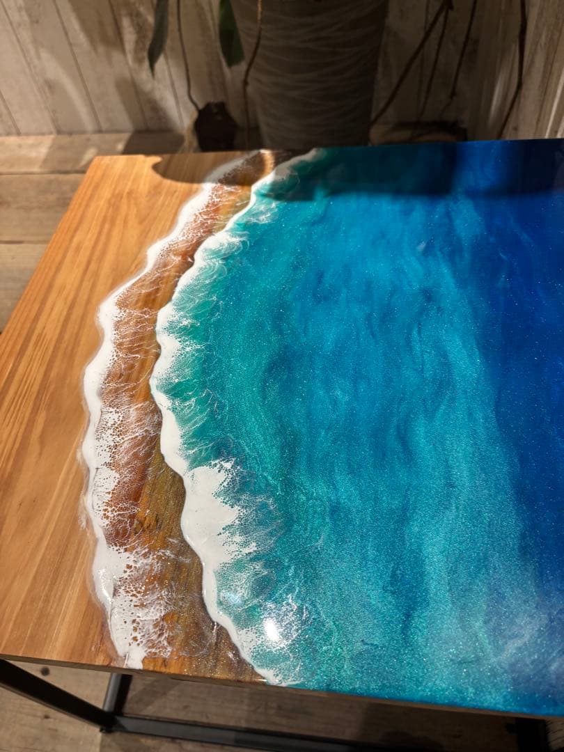 レジンテーブル　レジンアート　サイドテーブル　テーブル　海レジン　40×40