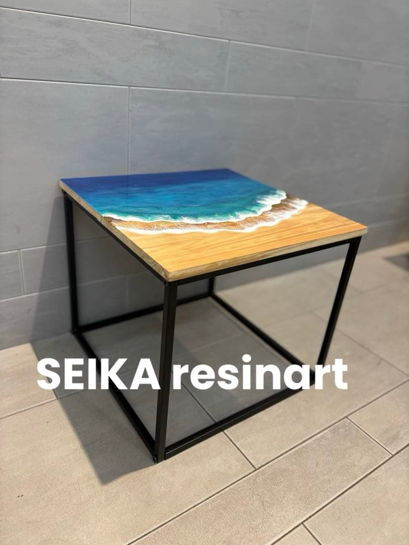 レジンテーブル　レジンアート　サイドテーブル　テーブル　海レジン　40×40