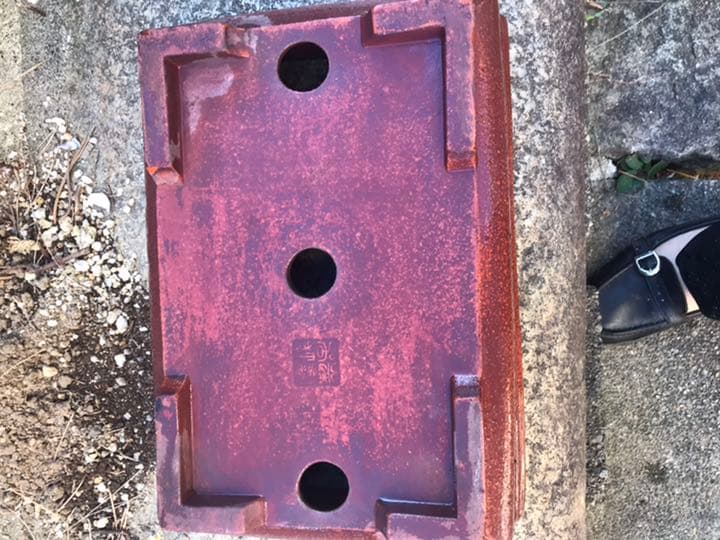 盆栽鉢　時代銭号赤色梨皮上帯長方盆栽鉢32x23x9