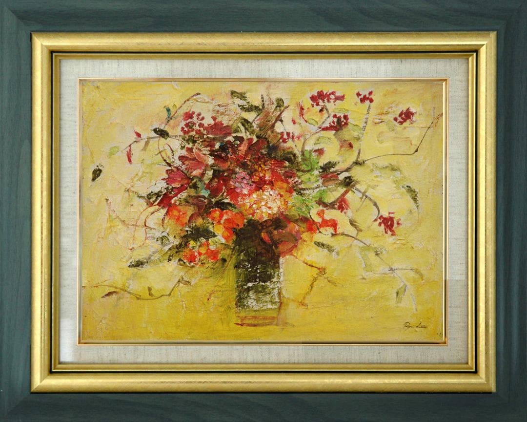 油絵 菅家令子 絵 絵画 インテリア 額付(銀) F4-070702 花