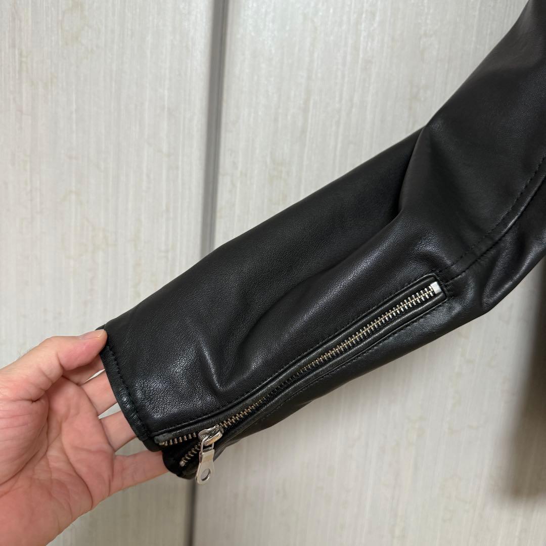美品 ナノユニバース 羊革ライダースジャケット シングル L キルティング 中綿
