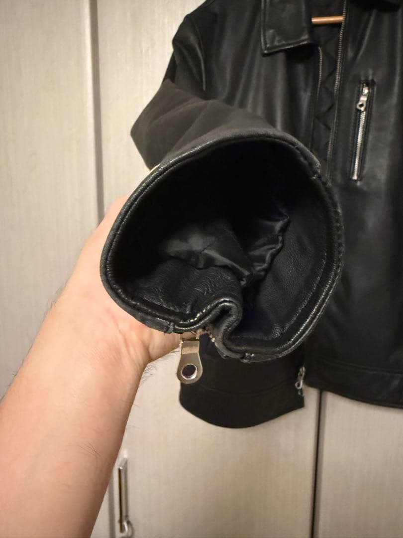 美品 ナノユニバース 羊革ライダースジャケット シングル L キルティング 中綿