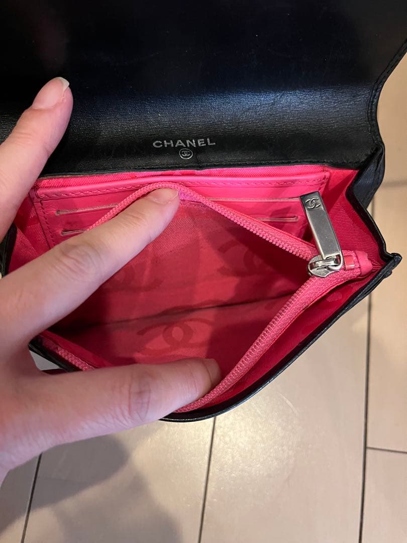 CHANEL カンボンライン　キルティング 二つ折り財布　ブラック