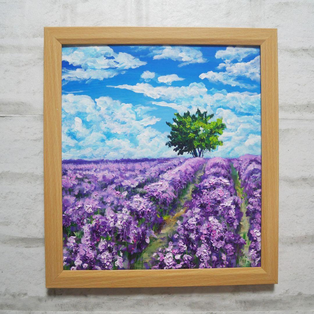 油絵 油彩 油彩画 絵 絵画【ラベンダー畑に立つ一本木】
