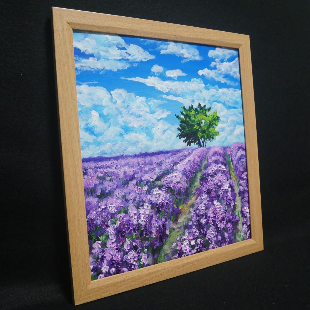 油絵 油彩 油彩画 絵 絵画【ラベンダー畑に立つ一本木】