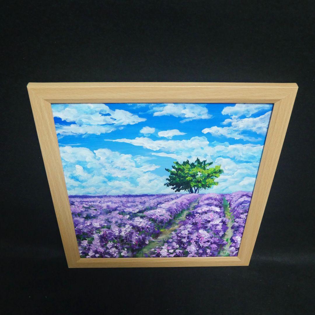 油絵 油彩 油彩画 絵 絵画【ラベンダー畑に立つ一本木】