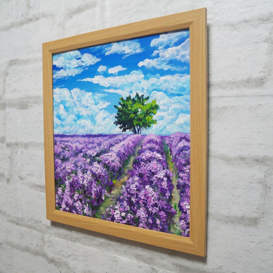 油絵 油彩 油彩画 絵 絵画【ラベンダー畑に立つ一本木】