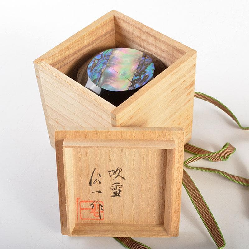 茶道具　小坂公一作　黒漆塗　青貝張　雪吹棗　共布共箱　V　6734