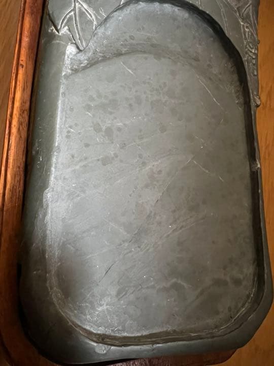 唐硯　古緑端渓硯 すずり 硯石 木台付き