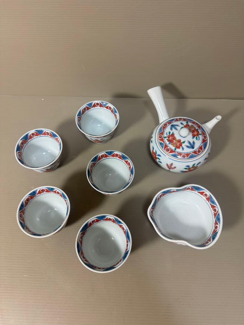 2169源右衛門　古伊万里風桜図　玉露茶器セット　急須1客　湯冷し1客　湯呑5客