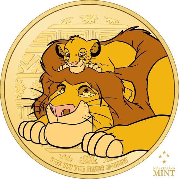 新品・未使用 2024 1オンス ニウエ ムファサとシンバ　部分金メッキ彩色銀貨