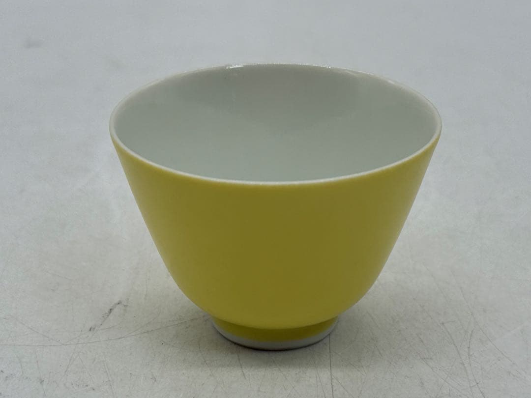 江戸　古清水　黄釉小杯ペア　亀水作　高級茶器　殻手　送料込み250819