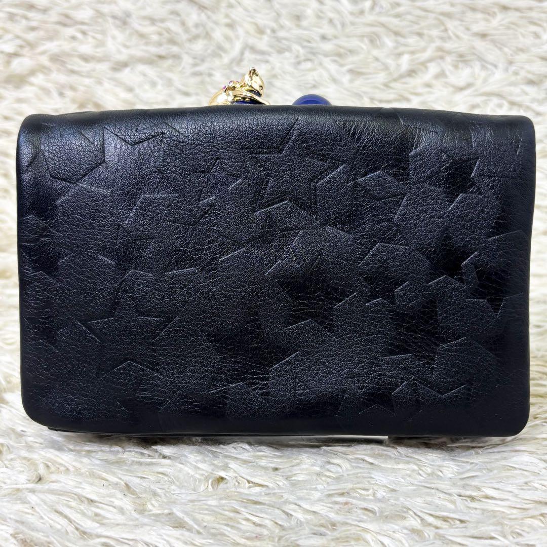 【未使用級】アナスイ プレイングキャット 折り財布 がま口 ブラック レディース