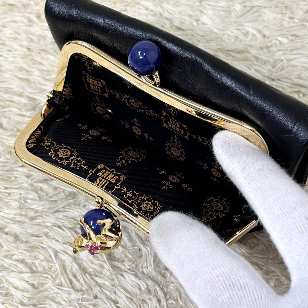 【未使用級】アナスイ プレイングキャット 折り財布 がま口 ブラック レディース