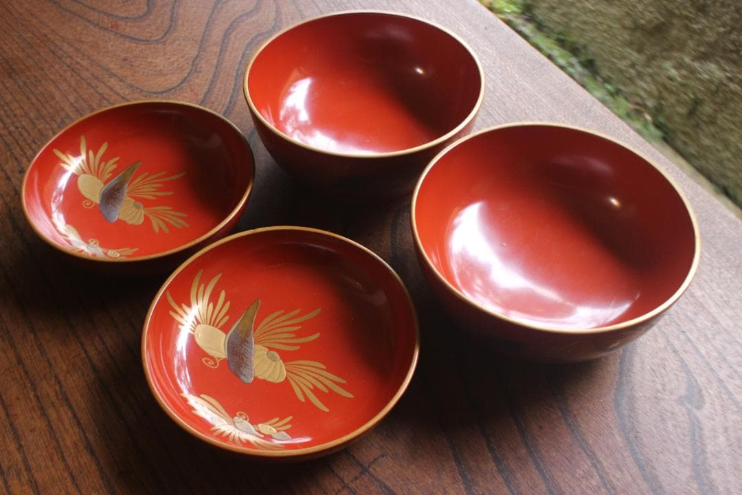 時代逸品！時代金縁朱漆に極上貝尽くし蒔絵の映えるお椀2点（検輪島塗雑煮椀