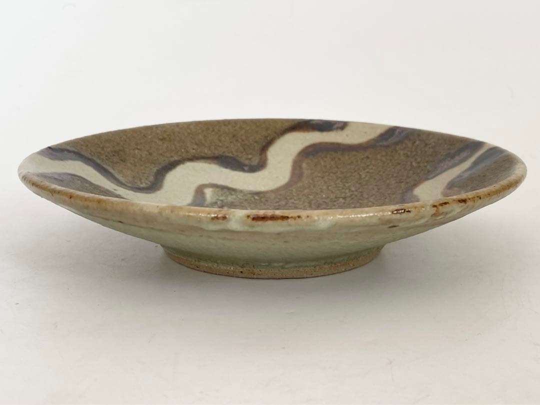 陶芸家　人間国宝　濱田庄司　浜田庄司　鉄絵　皿　丸皿　中皿　波文　共箱　民芸