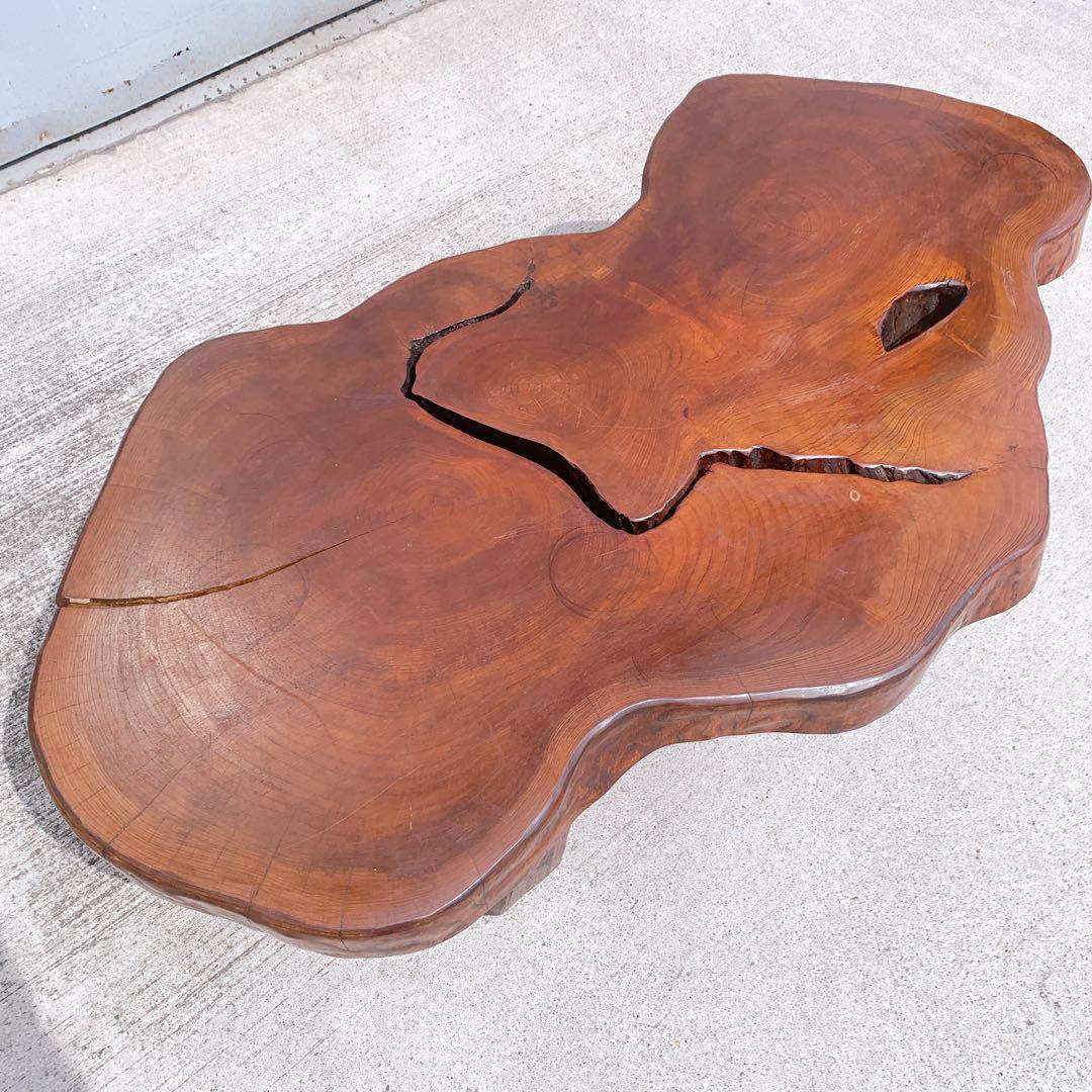 【稀少】昭和レトロ 木製 天然木 欅材 一枚板 脚付き座卓 センターテーブル